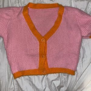 pink and orange shein cropped sweater